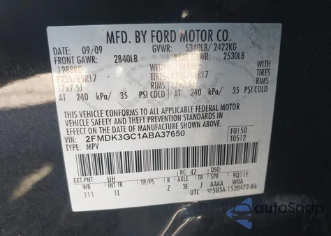 2010 Ford Edge Se из США, поврежденный, VIN 2FMDK3GC1ABA37650